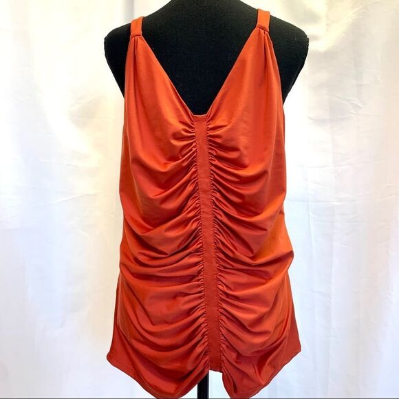 BURNT orange ruched beaded boho camisole tank top bohemian Sz 16 - Picture 6 of 12